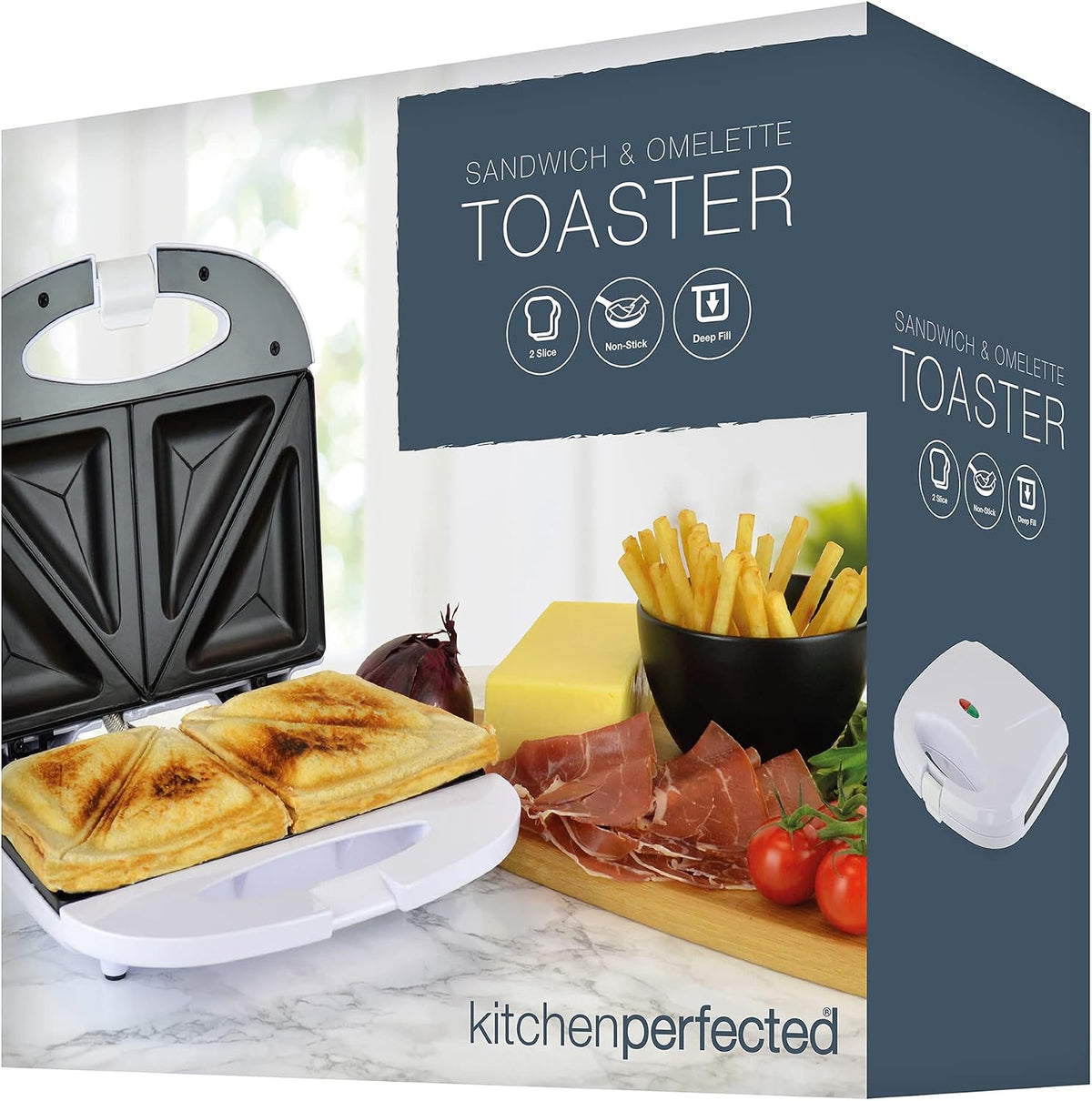 Kitchen Perfected 2 Slice Sandwich & Omelette Maker Non-Stick Portable