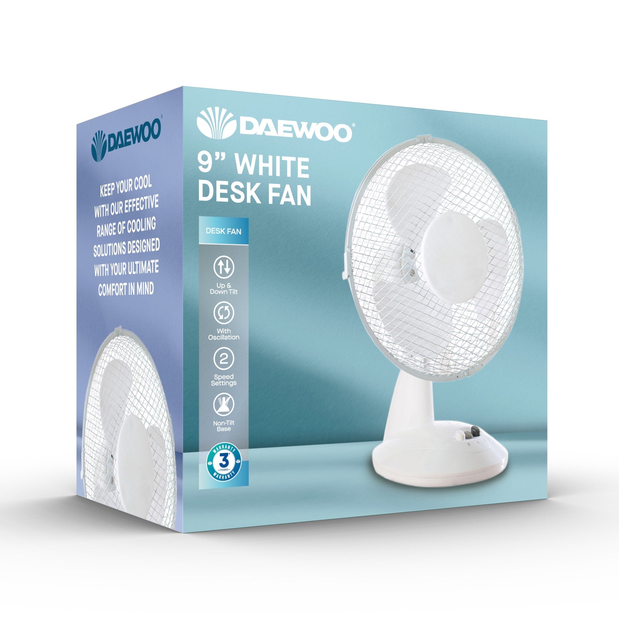 Daewoo 9 Inch Oscillating Desk Fan White