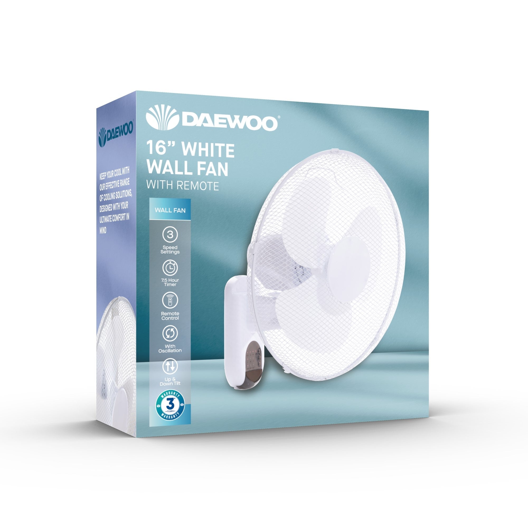 Daewoo 16 Inch Oscillating Wall Mounted Fan with Remote Control