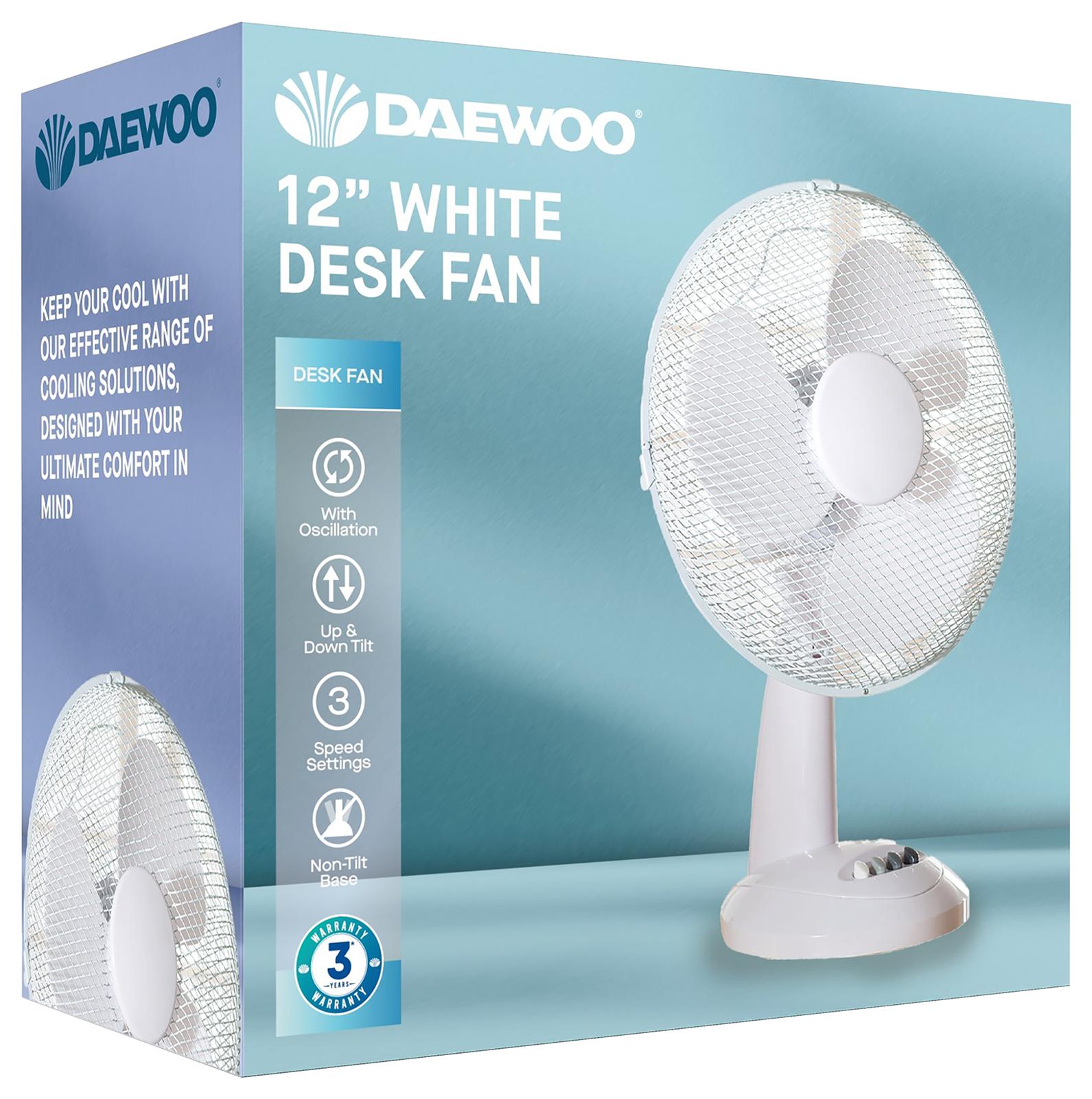 Daewoo 12 Inch Oscillating Desk Fan White