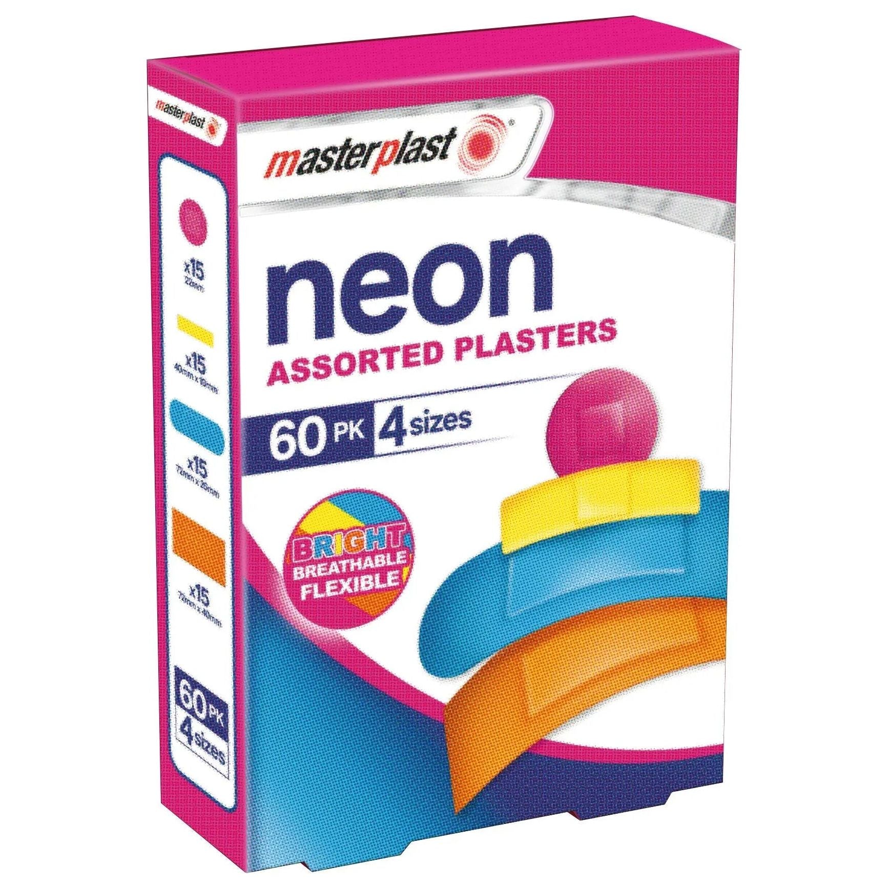 Assorted Neon Plasters 4 Sizes 60pk