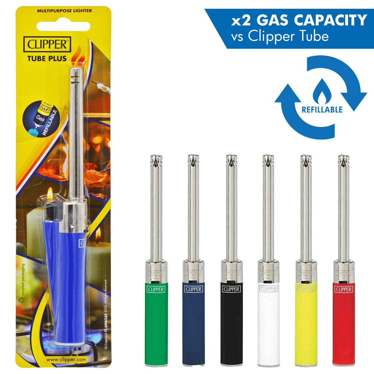 12 x Clipper Tube Plus Utility Lighter Assorted Colours