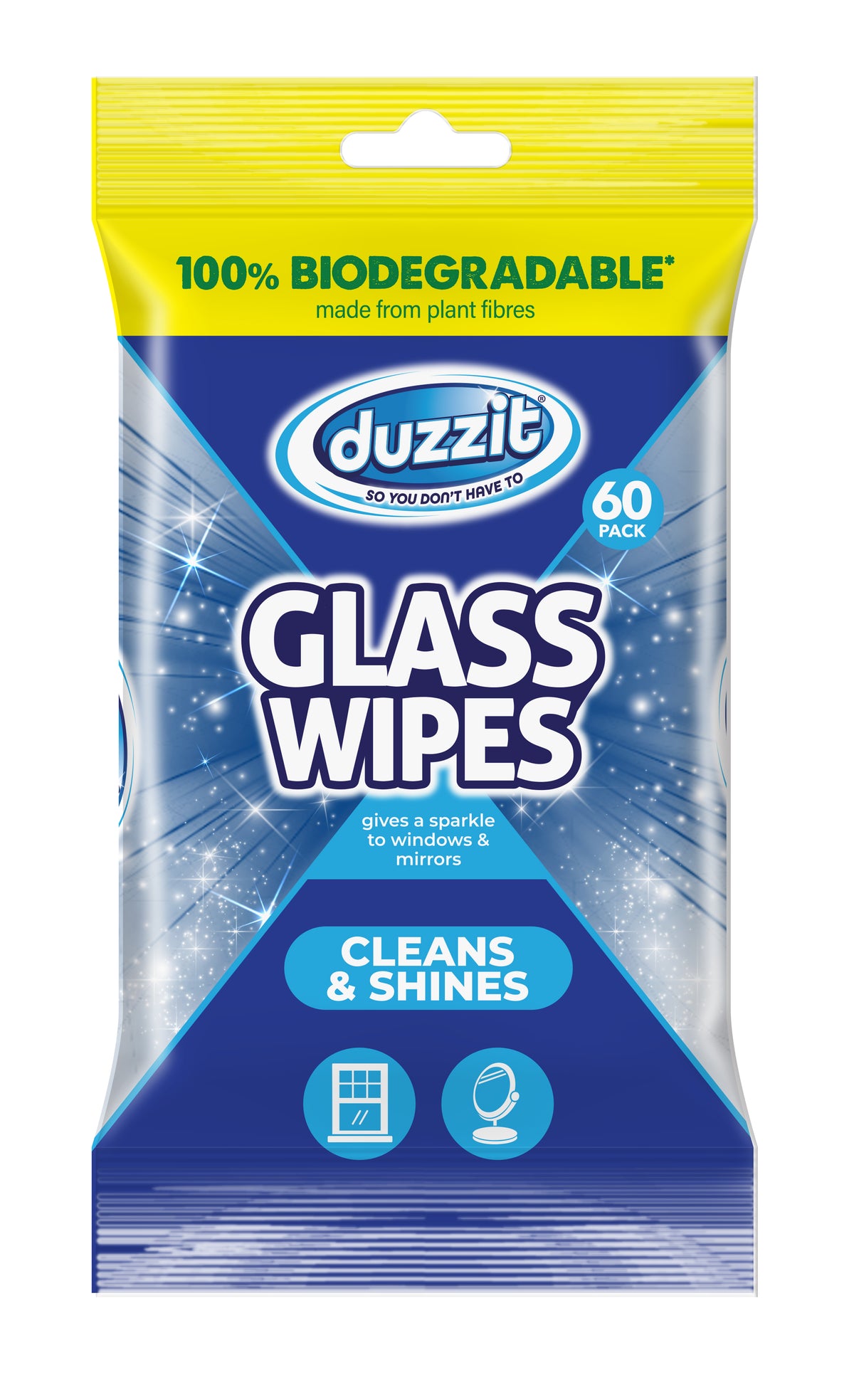 14 x Duzzit Biodegradable Glass Wipes 60pk