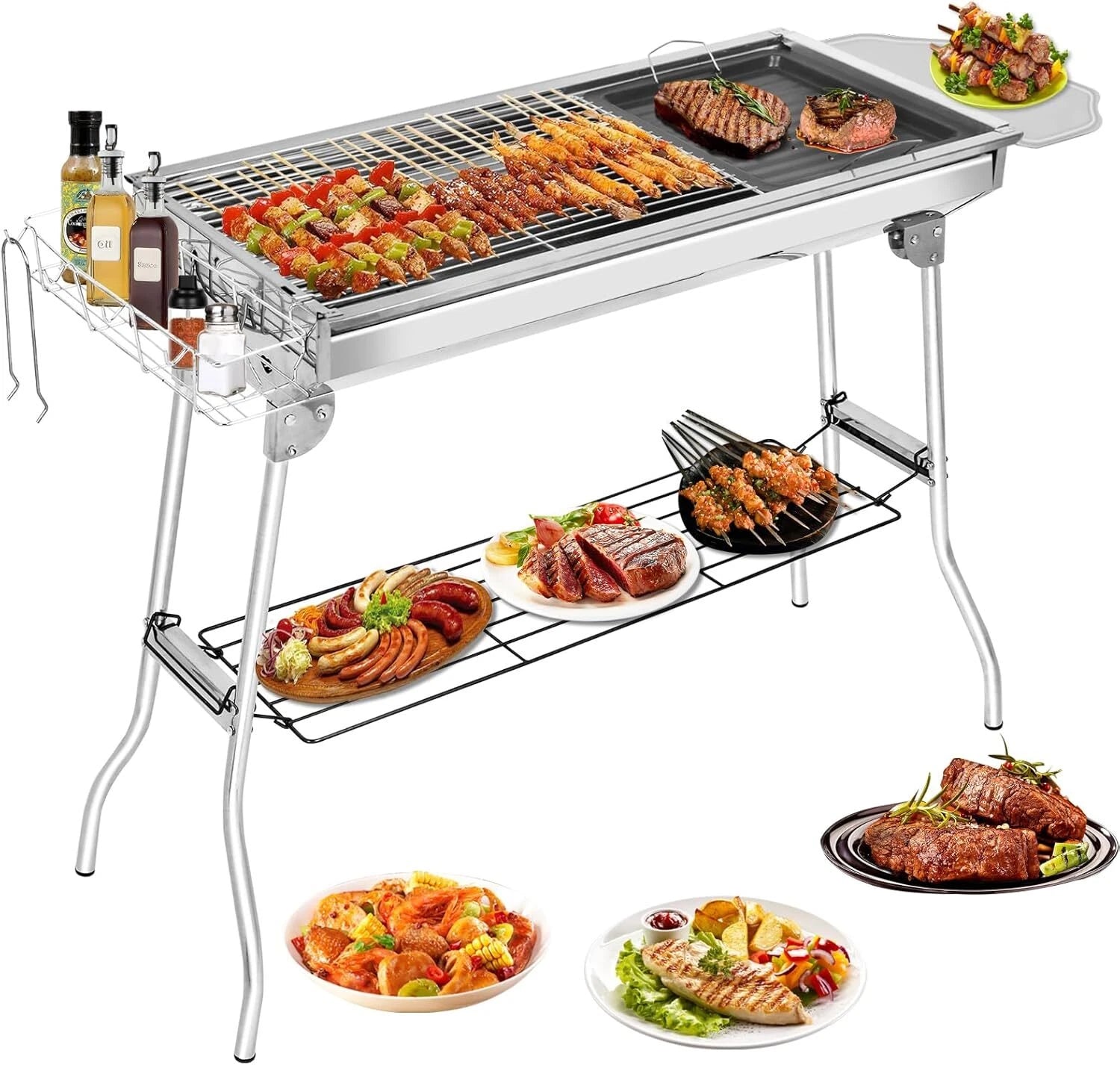 Portable & Foldable Stainless Steel BBQ Charcoal Grill for Camping & Picnic