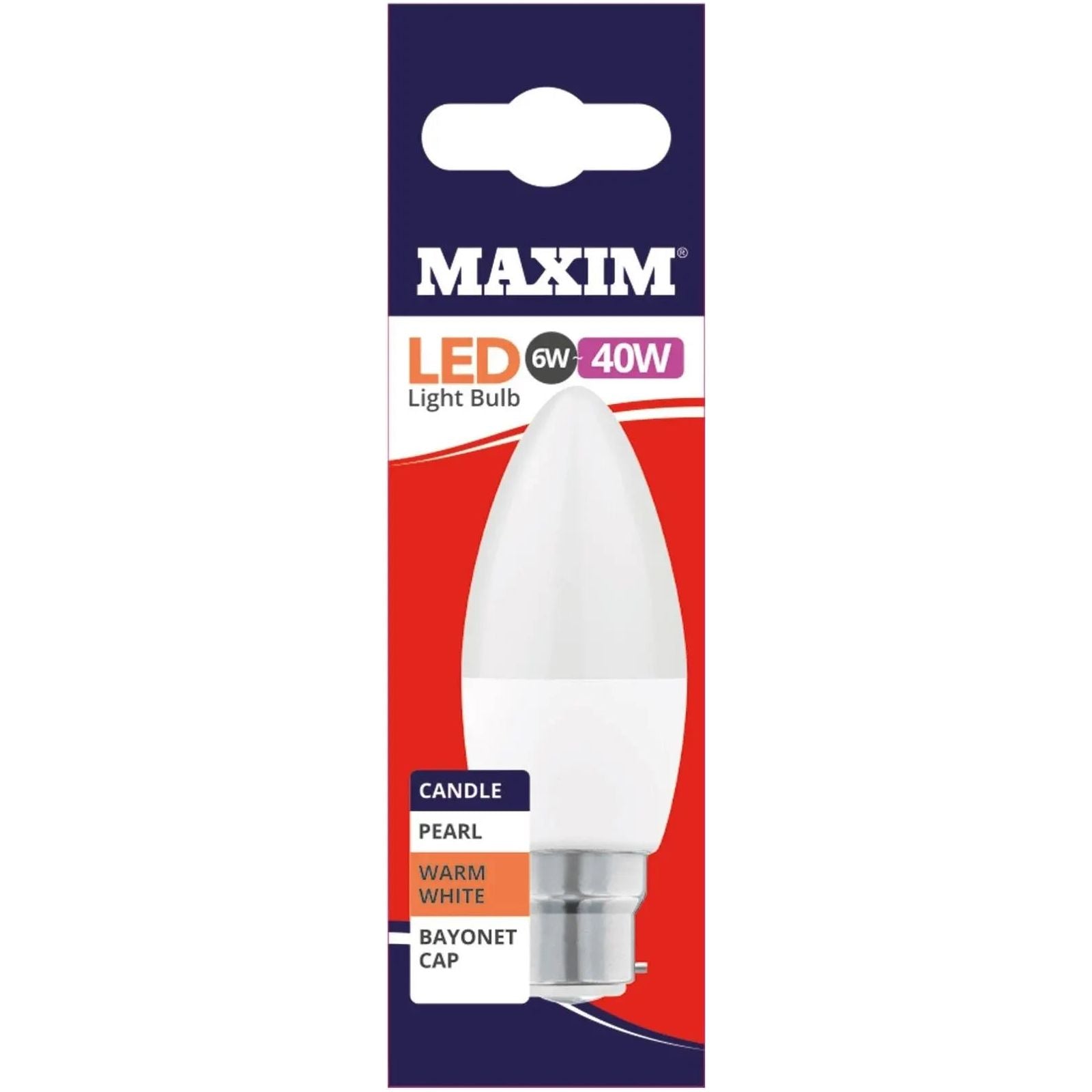 Candle Bayonet Cap Warm White 40w (6w) B22 Pearl LED Bulb