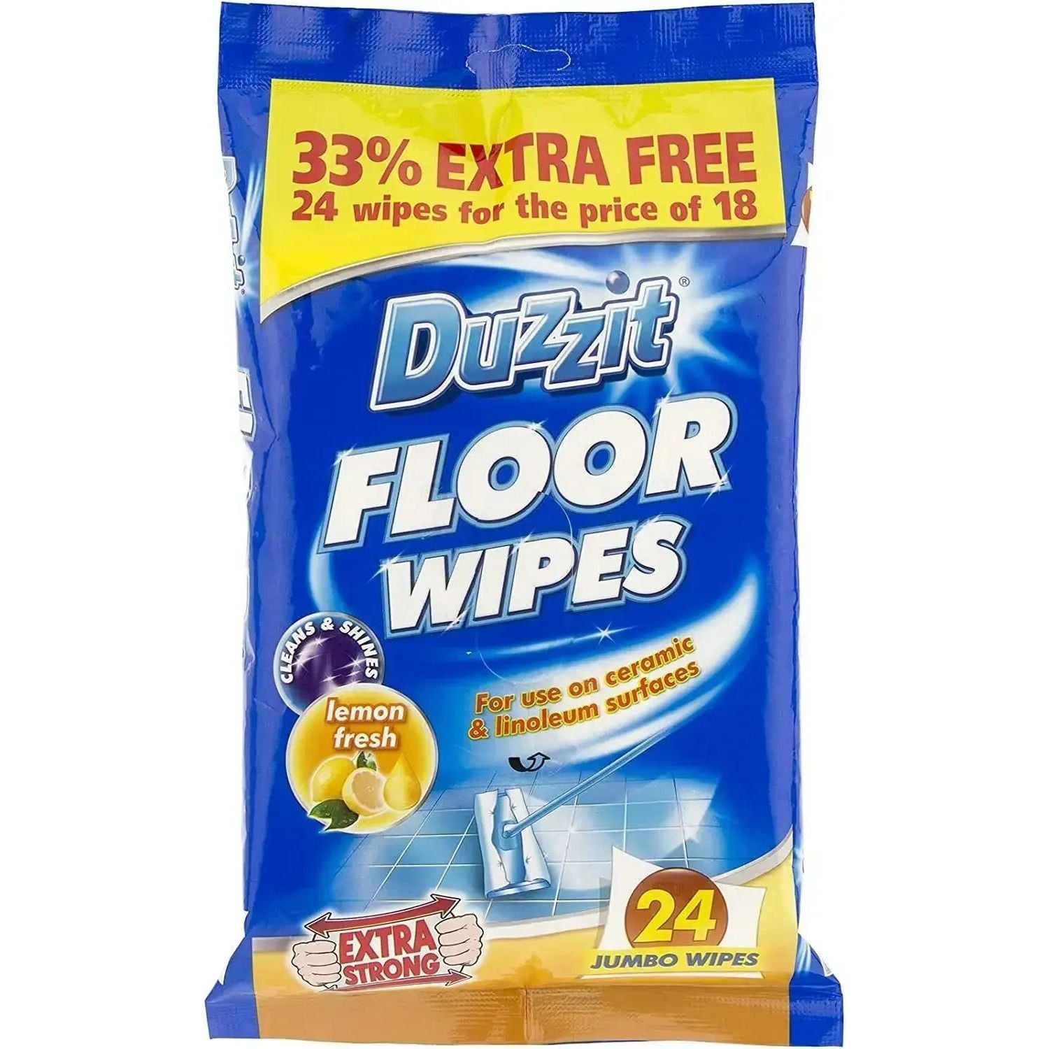 12 x Jumbo Floor Wipes 24 pack Lemon Scented Duzzit